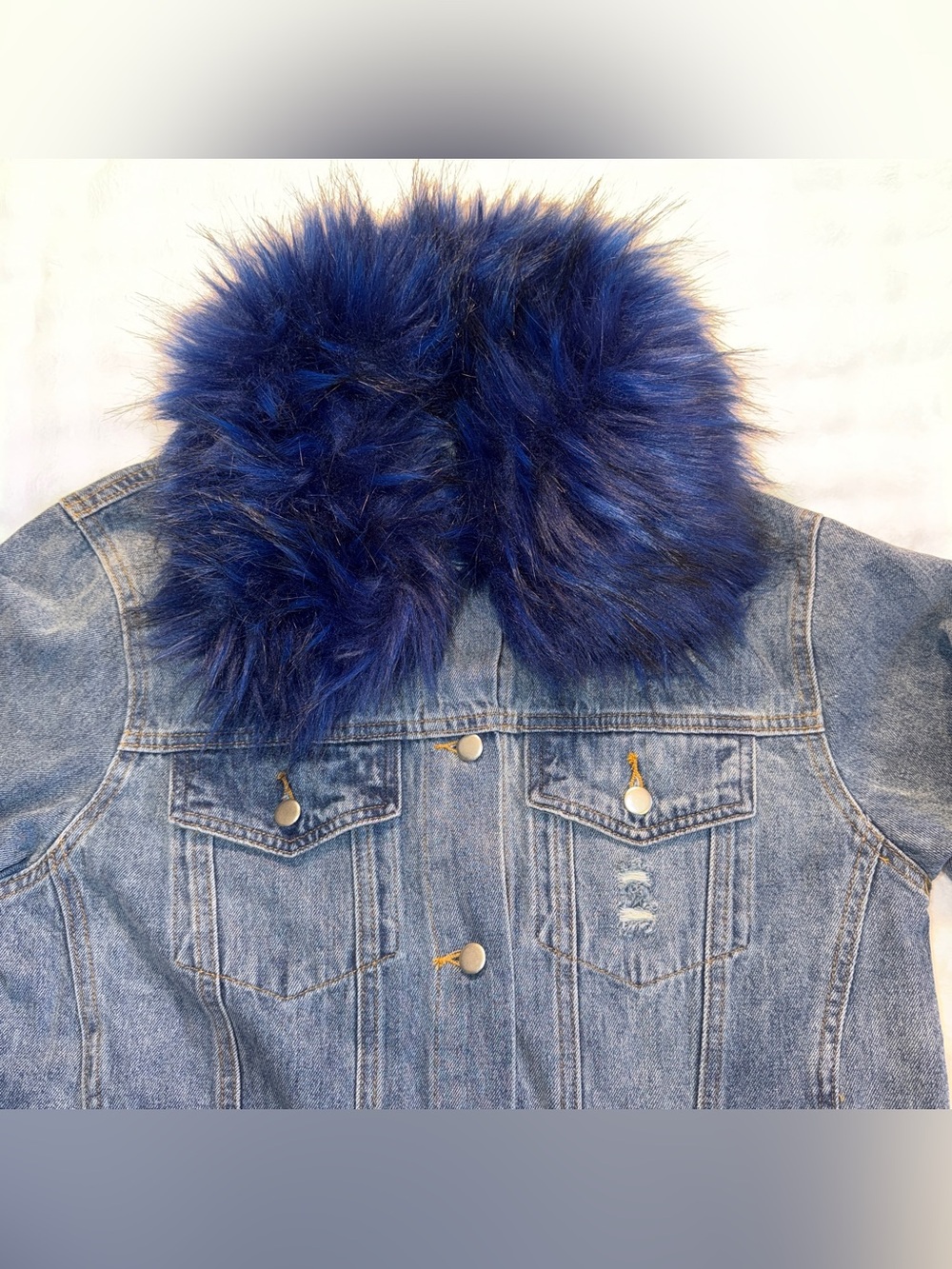 HONEY PUNCH Women’s Denim Acid Wash Jacket Removable Blue Faux Fur Collar Size S - Picture 6 of 9